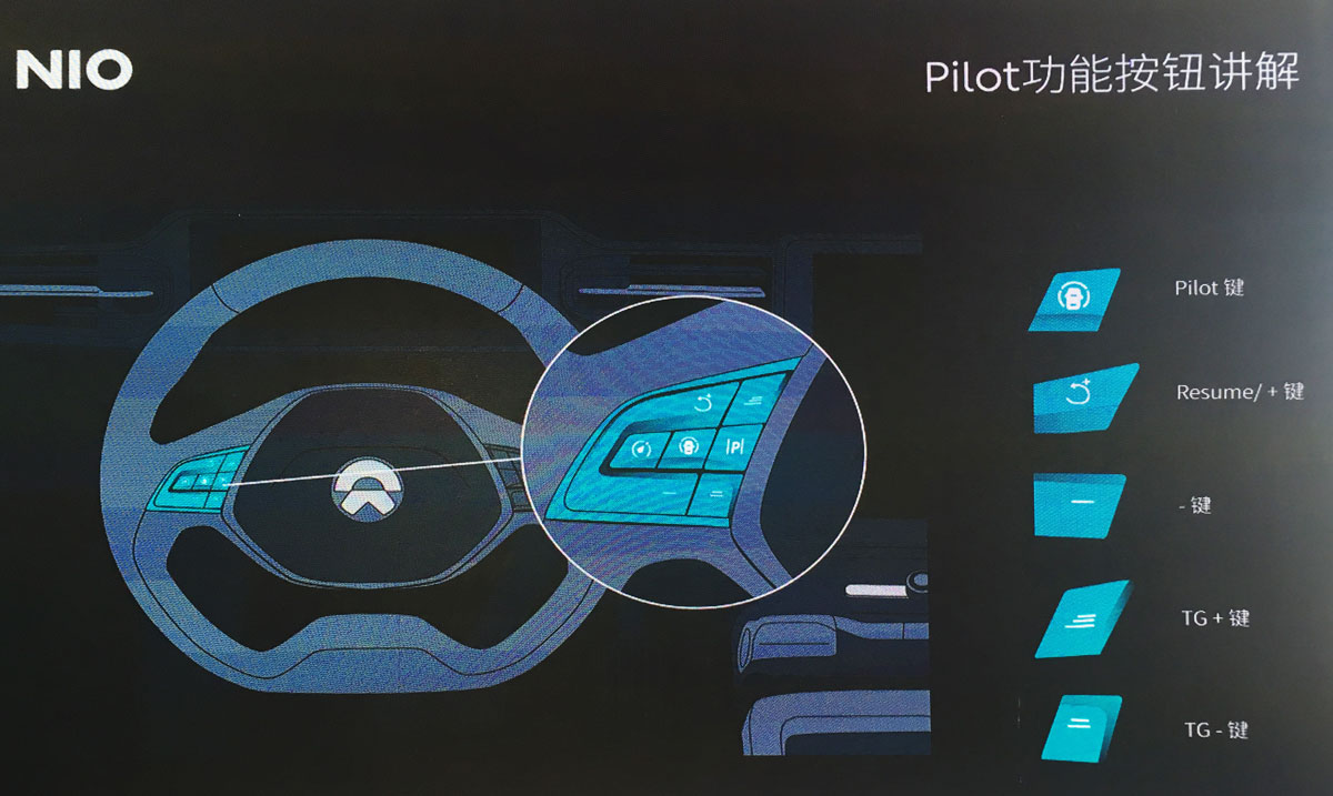 点击看大图，方向盘左侧的多功能按键，负责了所有“NIO Pilot”的功能操作